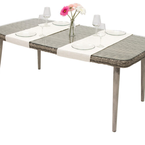 Kerti rattan asztal üveggel VICTORIA 180 x 100 cm (szürke)