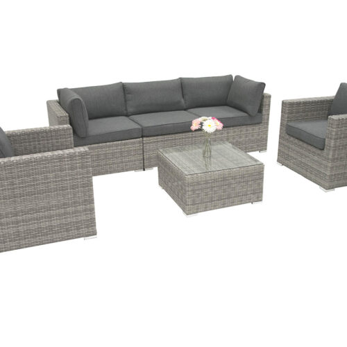 Rattan változó készlet SEVILLA 1 + 2 + 1 5 fő számára (szürke)