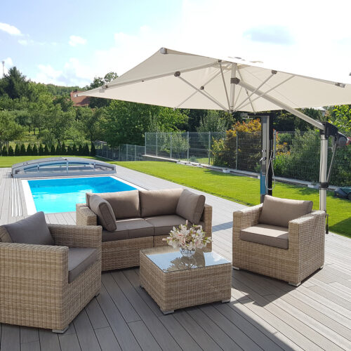 Rattan változó készlet SEVILLA 1 + 2 + 1 4 fő részére (bézs)