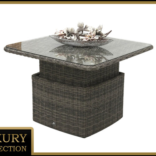 Rattan asztali kihúzható étkező / tároló 100 x 100 cm BORNEO LUXURY (szürke)