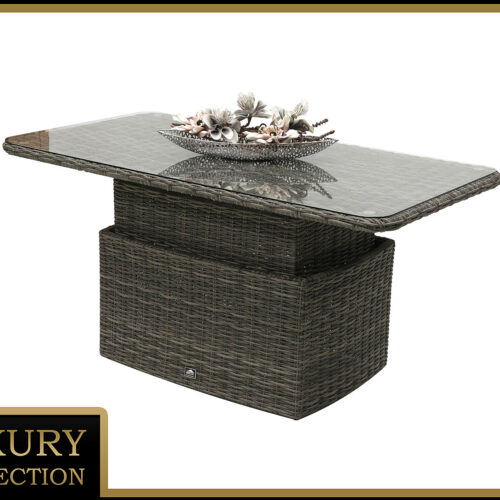 Rattan asztal kihúzható étkező / tároló 150 x 80 cm BORNEO LUXURY (szürke)