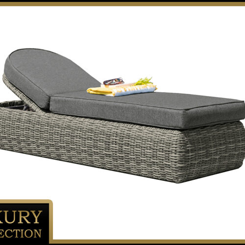 Rattan nyugágy állítható párnázat 198 x 68 cm BORNEO LUXURY (szürke)