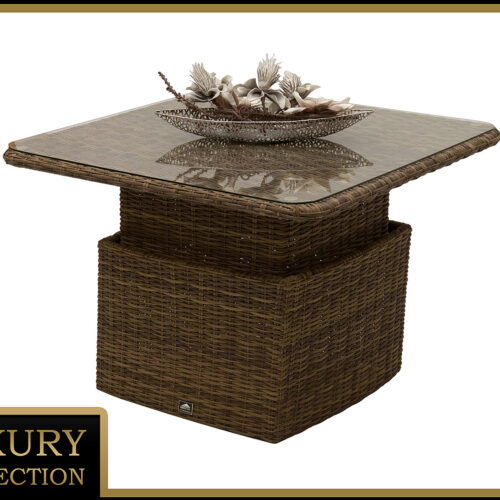 Rattan asztali kihúzható étkező / tároló 100 x 100 cm BORNEO LUXURY (barna)