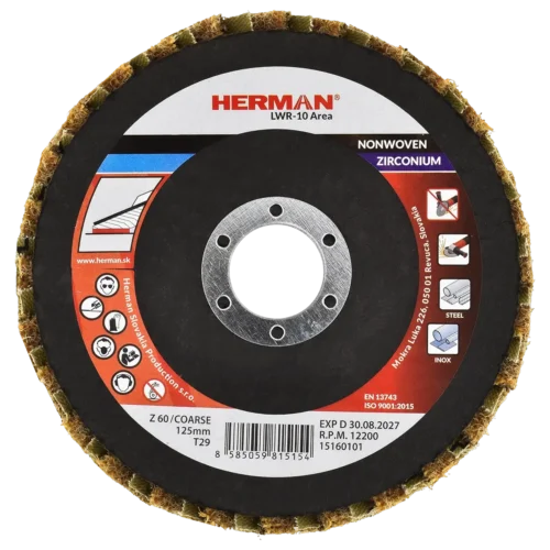 Kombinált lamellás tárcsa HERMAN LWR-10 Area ZirTex 125mm | Zirconia | coarse / P60