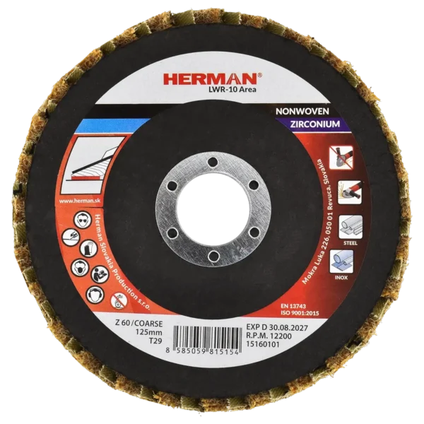 Kombinált lamellás tárcsa HERMAN LWR-10 Area ZirTex 125mm | Zirconia | coarse / P60