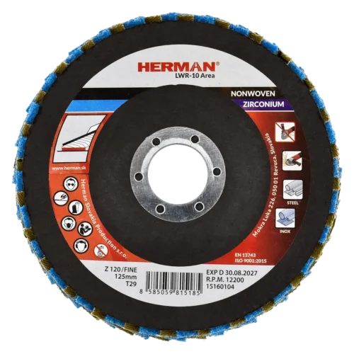 Kombinált lamellás tárcsa HERMAN LWR-10 Area ZirTex 125mm | Zirconia | fine / P120