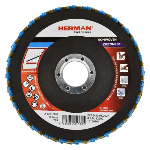 Kombinált lamellás tárcsa HERMAN LWR-10 Area ZirTex 125mm | Zirconia | fine / P120