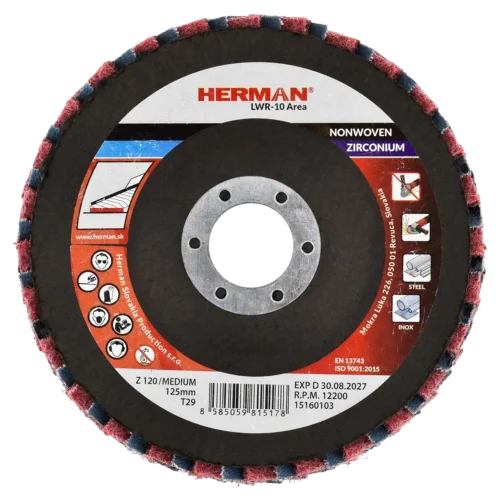 Kombinált lamellás tárcsa HERMAN LWR-10 Area ZirTex 125mm | Zirconia | medium / P120