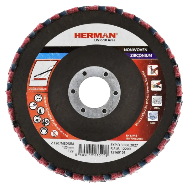 Kombinált lamellás tárcsa HERMAN LWR-10 Area ZirTex 125mm | Zirconia | medium / P120