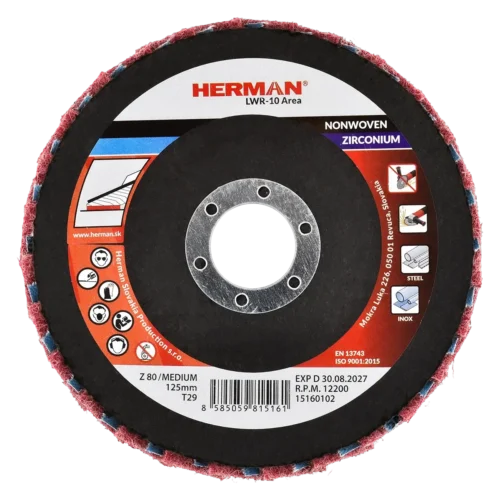 Kombinált lamellás tárcsa HERMAN LWR-10 Area ZirTex 125mm | Zirconia | medium / P80