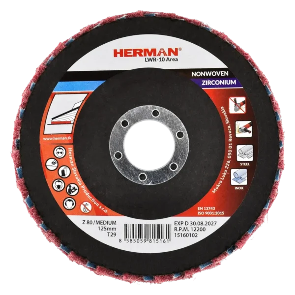 Kombinált lamellás tárcsa HERMAN LWR-10 Area ZirTex 125mm | Zirconia | medium / P80