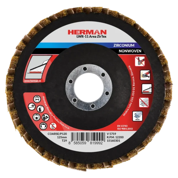 Kombinált lamellás tárcsa HERMAN LWR-11 Area ZirTex 125mm | Zirconia | coarse / P120