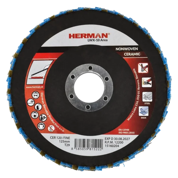 Kombinált lamellás tárcsa HERMAN LWX-10 Area CerTex 125mm | ceramic | fine / P120