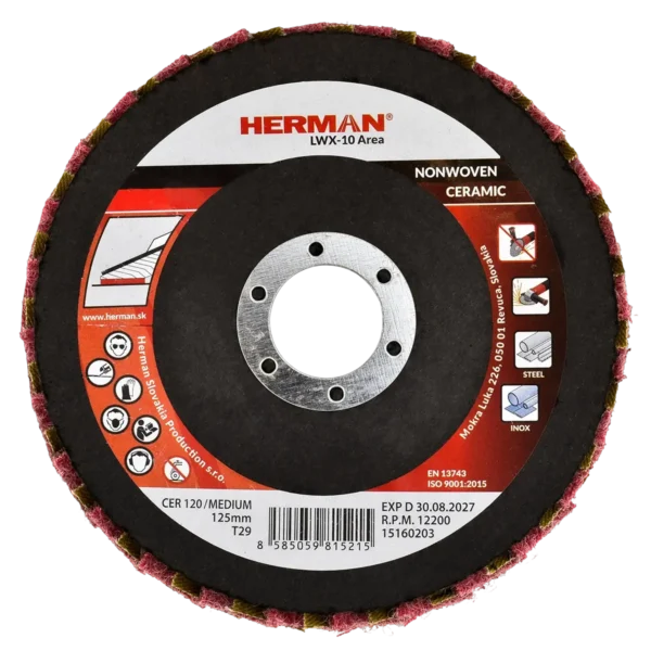 Kombinált lamellás tárcsa HERMAN LWX-10 Area CerTex 125mm | ceramic | medium / P120