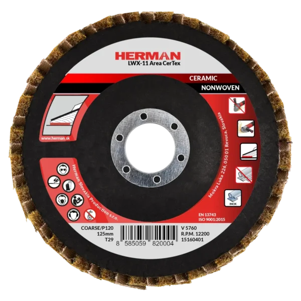 Kombinált lamellás tárcsa HERMAN LWX-11 Area CerTex 125mm | ceramic | coarse / P120