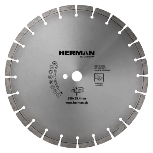 Gyémánt tárcsa HERMAN BD-25 Beton 350x25