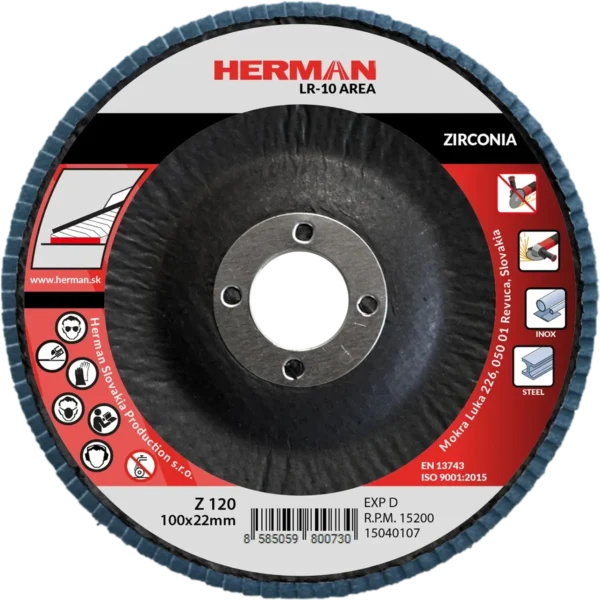Lamellás csiszolótárcsa HERMAN LR-10 Area 100mm | P120 | zirconia