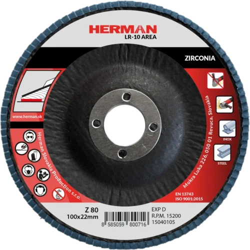 Lamellás csiszolótárcsa HERMAN LR-10 Area 100mm | P80 | zirconia
