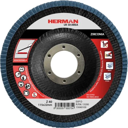 Lamellás csiszolótárcsa HERMAN LR-10 Area 115mm | P40 | zirconia