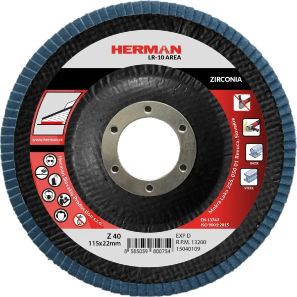 Lamellás csiszolótárcsa HERMAN LR-10 Area 115mm | P40 | zirconia