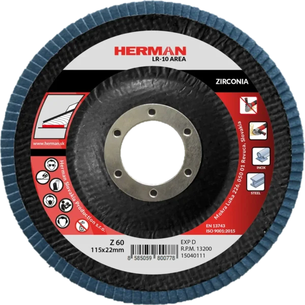 Lamellás csiszolótárcsa HERMAN LR-10 Area 115mm | P60 | zirconia