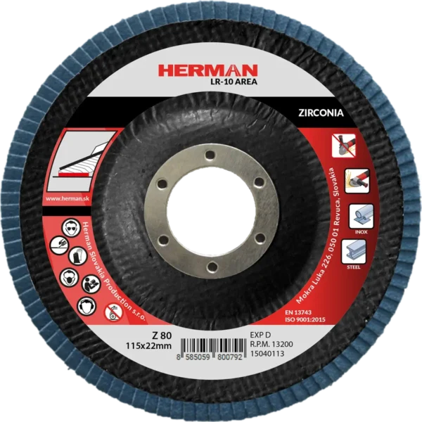 Lamellás csiszolótárcsa HERMAN LR-10 Area 115mm | P80 | zirconia