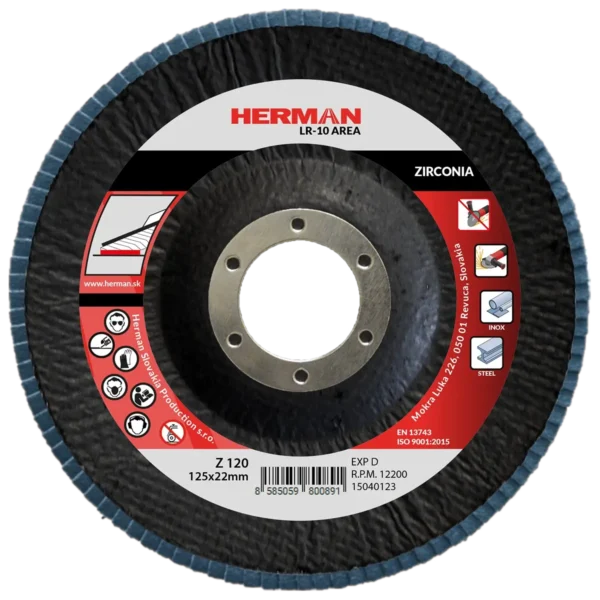 Lamellás csiszolótárcsa HERMAN LR-10 Area 125mm | P120 | zirconia
