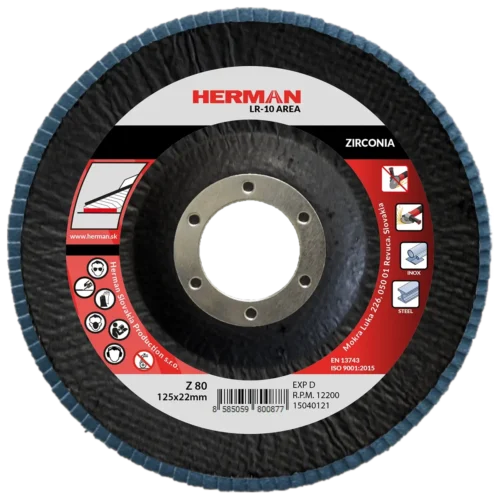 Lamellás csiszolótárcsa HERMAN LR-10 Area 125mm | P80 | zirconia