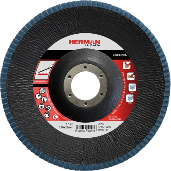 Lamellás csiszolótárcsa HERMAN LR-10 Area 150mm | P120 | zirconia