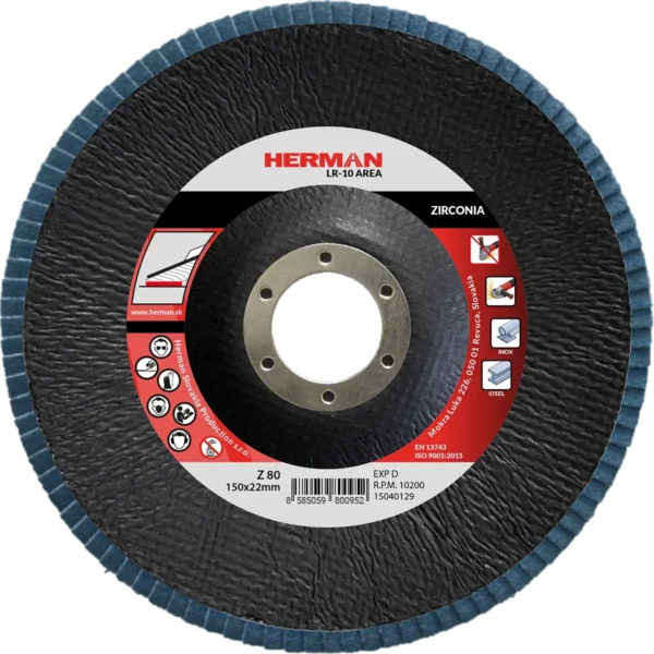 Lamellás csiszolótárcsa HERMAN LR-10 Area 150mm | P80 | zirconia