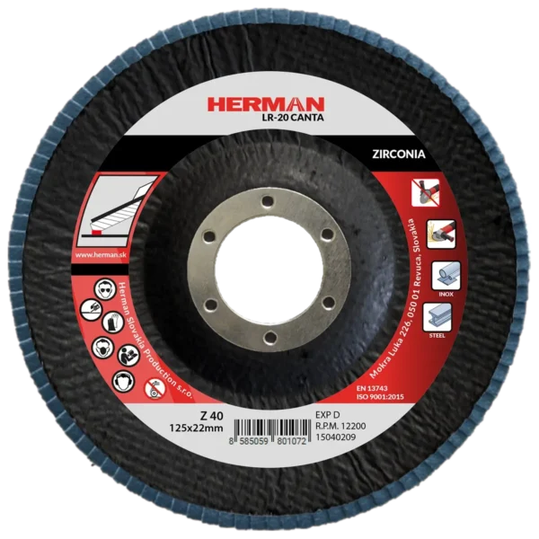 Lamellás csiszolótárcsa HERMAN LR-20 Canta 125mm | P40 | zirconia