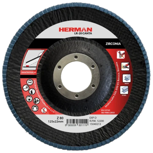 Lamellás csiszolótárcsa HERMAN LR-20 Canta 125mm | P80 | zirconia