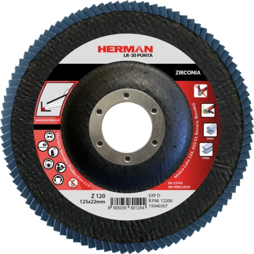 Lamellás csiszolótárcsa HERMAN LR-30 Punta 125mm | P120 | zirconia