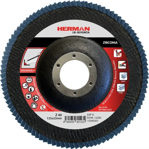 Lamellás csiszolótárcsa HERMAN LR-30 Punta 125mm | P40 | zirconia