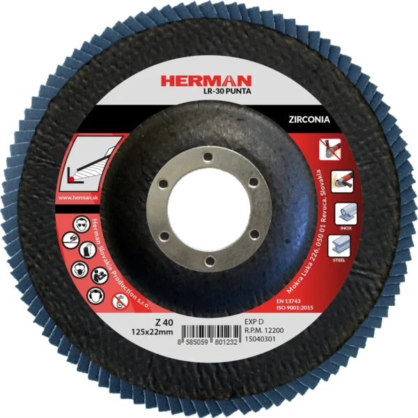Lamellás csiszolótárcsa HERMAN LR-30 Punta 125mm | P40 | zirconia