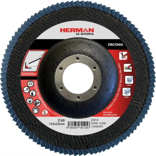 Lamellás csiszolótárcsa HERMAN LR-30 Punta 125mm | P60 | zirconia