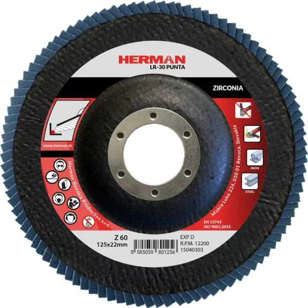 Lamellás csiszolótárcsa HERMAN LR-30 Punta 125mm | P60 | zirconia