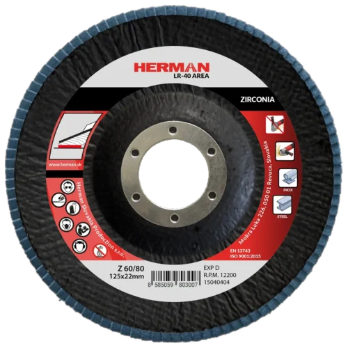 Lamellás csiszolótárcsa HERMAN LR-40 Area 125mm | P60/80 | zirconia