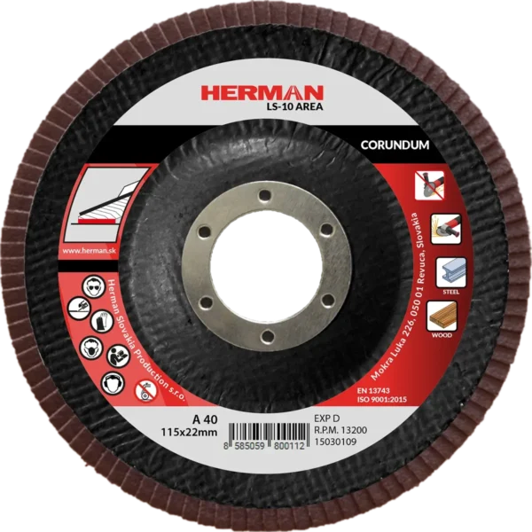 Lamellás csiszolótárcsa HERMAN LS-10 Area 115mm | P40 | corundum