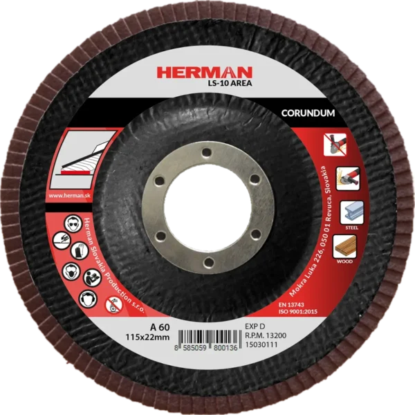 Lamellás csiszolótárcsa HERMAN LS-10 Area 115mm | P60 | corundum