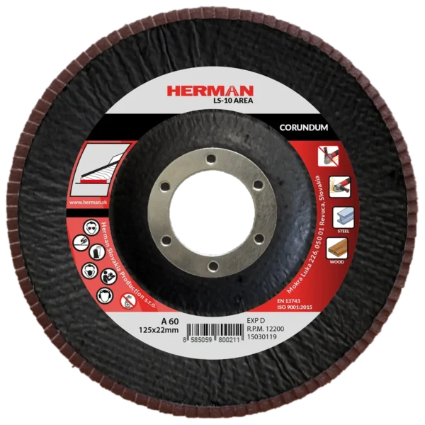 Lamellás csiszolótárcsa HERMAN LS-10 Area 125mm | P60 | corundum