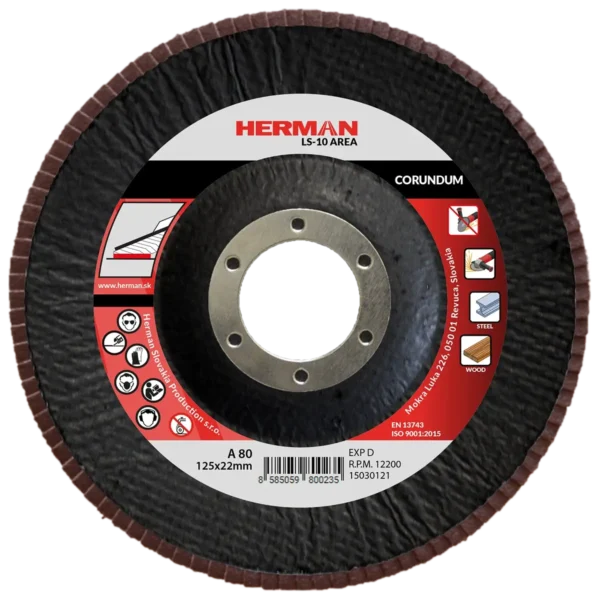 Lamellás csiszolótárcsa HERMAN LS-10 Area 125mm | P80 | corundum