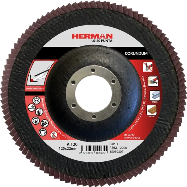 Lamellás csiszolótárcsa HERMAN LS-30 Punta 125mm | P120 | corundum