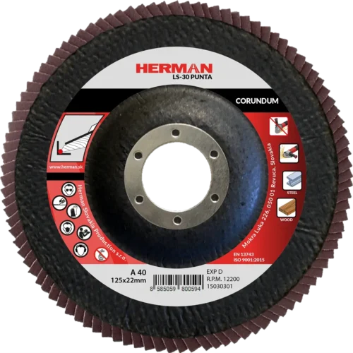 Lamellás csiszolótárcsa HERMAN LS-30 Punta 125mm | P40 | corundum