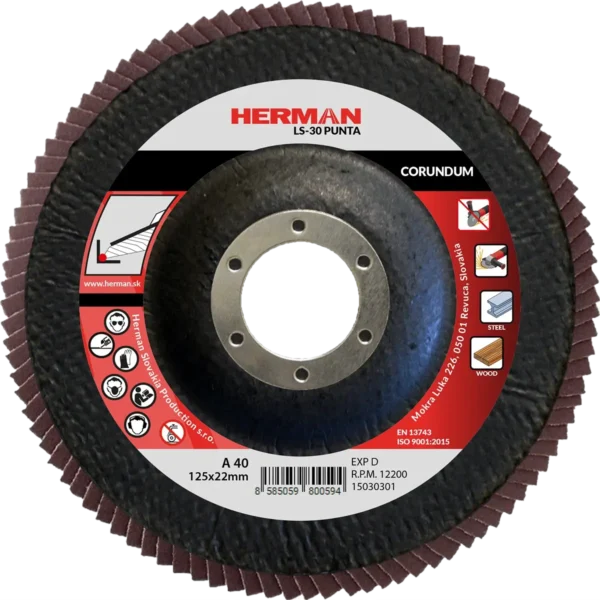 Lamellás csiszolótárcsa HERMAN LS-30 Punta 125mm | P40 | corundum