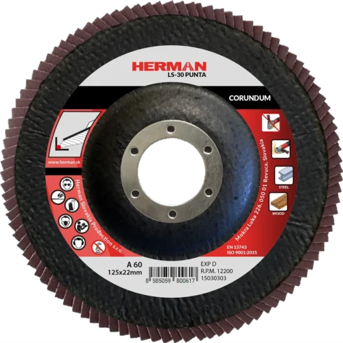 Lamellás csiszolótárcsa HERMAN LS-30 Punta 125mm | P60 | corundum