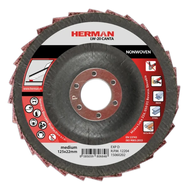 Lamellás csiszolótárcsa HERMAN LW-20 Canta Non-woven | 125mm | medium