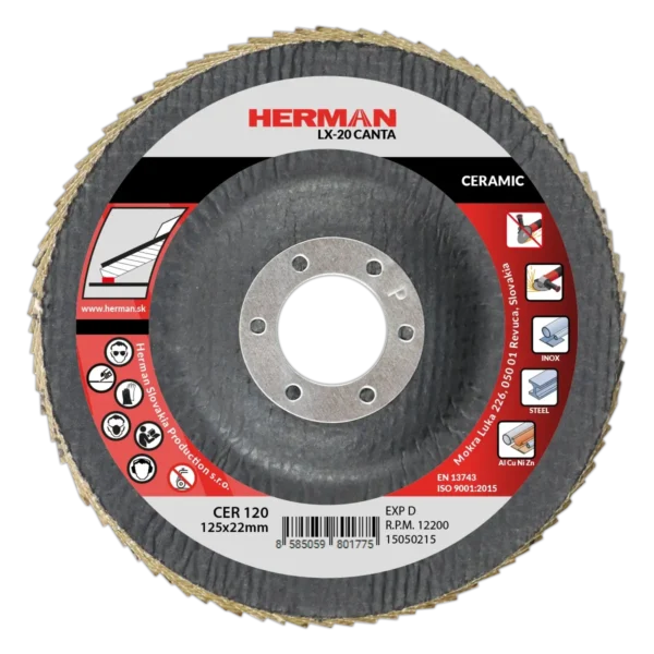Lamellás csiszolótárcsa HERMAN LX-20 Canta 125mm | P120 | ceramic