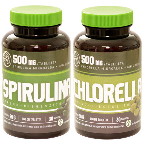 Mannavita Spirulina 180 tab. (3 db) + Chlorella tab. (3 db) = 3-6 havi adag