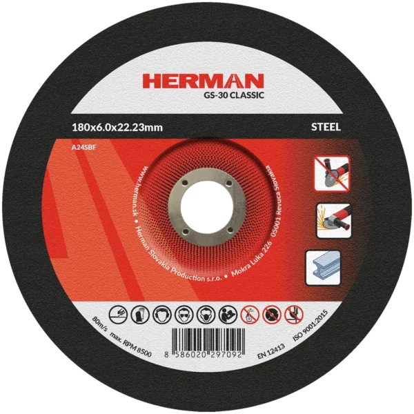 Csiszolótárcsa HERMAN GS-30 Classic | Acélhoz 180x6